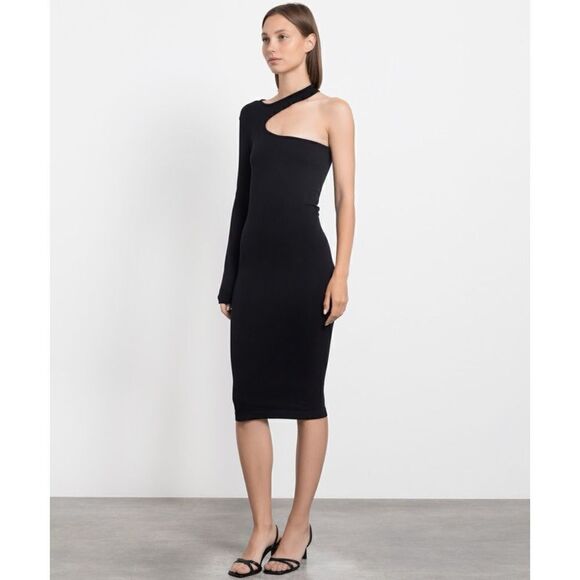 NWT HELMUT LANG Seamless Jersey Nylon Core Cutout Midi Dress in Black, Size XS/S - Picture 6 of 16